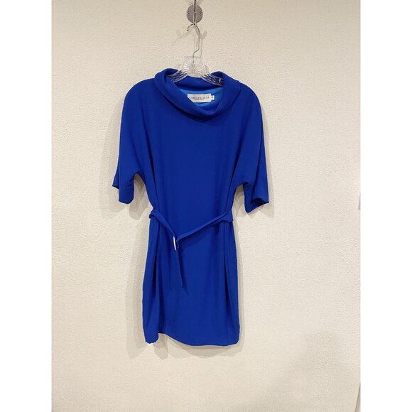 Camilyn Beth Jane Dress Womens XS Blue Belted Cowl Neck Short Sleeve USA Chic - Picture 1 of 4